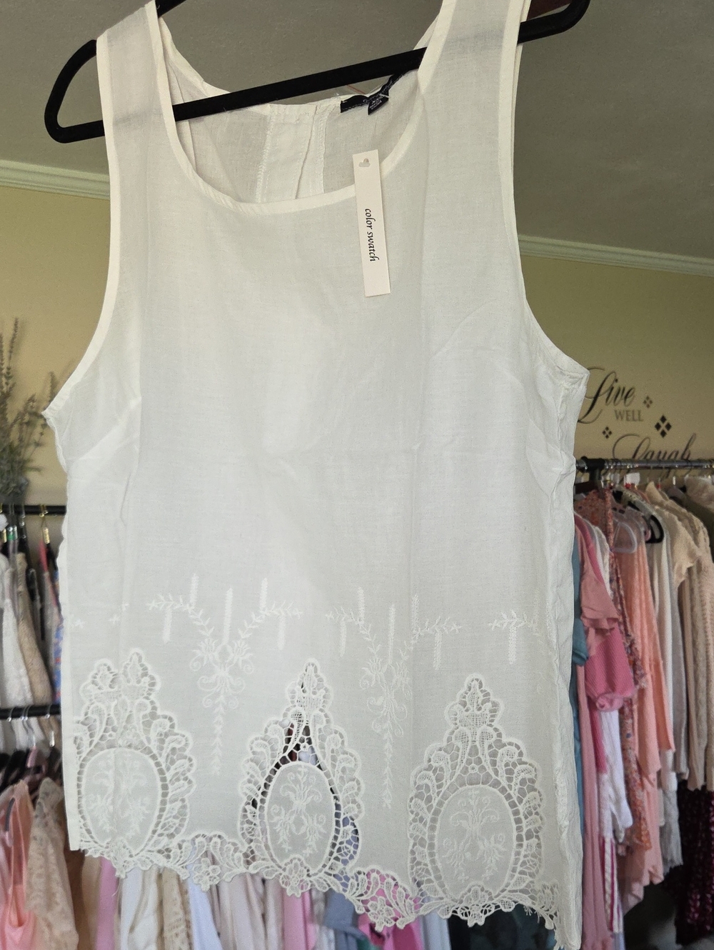 White Embroidered Sleeveless Women's Top